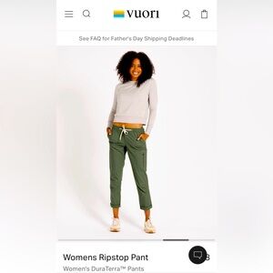 Vuori Women’s ripstop pants XS green